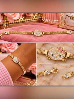Gold HK Bracelet with Pink Bow Accent